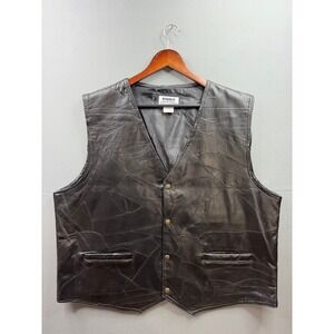 Duke Haband Leather Vest Mens Black Patchwork Biker Western 2XL